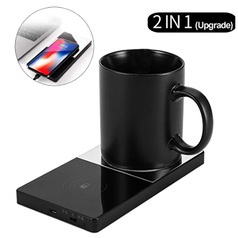 2 In 1 Heating Mug Cup Warmer Electric Wireless Charger For Home Office Coffee Milk - Electronic Supreme