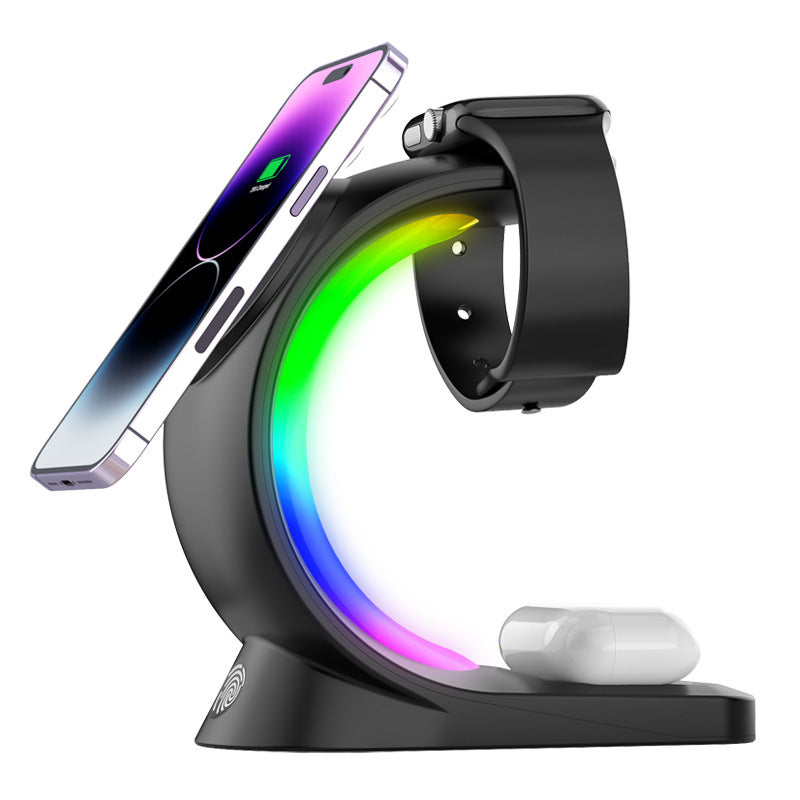 4-in-1 Magnetic Wireless Charger with Atmosphere Light for Phones, Air Pods, and Apple Watch - Electronic Supreme