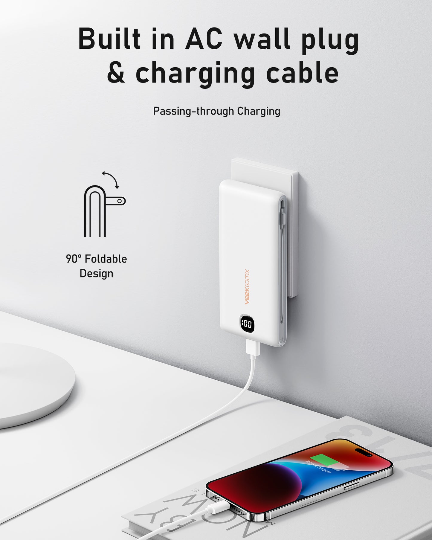 phone accessories Power Bank With Built In Cables 10000mAh, Portable Charger For With Built In AC Wall Plug, Fast Charging USB C Slim Charger With LED Display Com