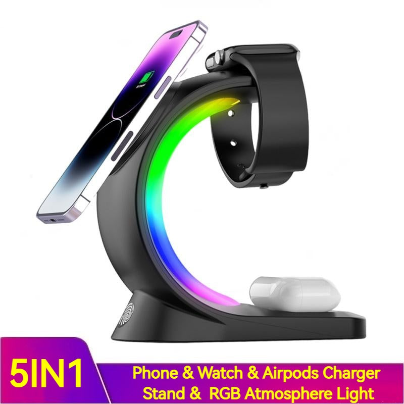 4-in-1 Magnetic Wireless Charger with Atmosphere Light for Phones, Air Pods, and Apple Watch - Electronic Supreme