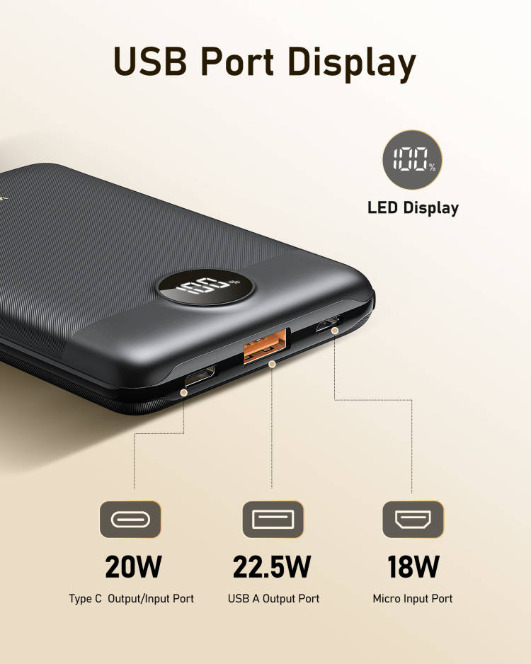 phone accessories Mini Power Bank 10000mAh, 22.5W Fast Charging Small Portable Charger With PD 3.0 & QC 3.0,USB C Slim Compact Charger, Dual Output Compatible With ,Travel Must Haves