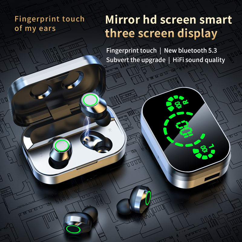 YD03 Wireless Bluetooth Headset TWS Large Screen Smart Digital Display In Ear Breathing Light - Electronic Supreme